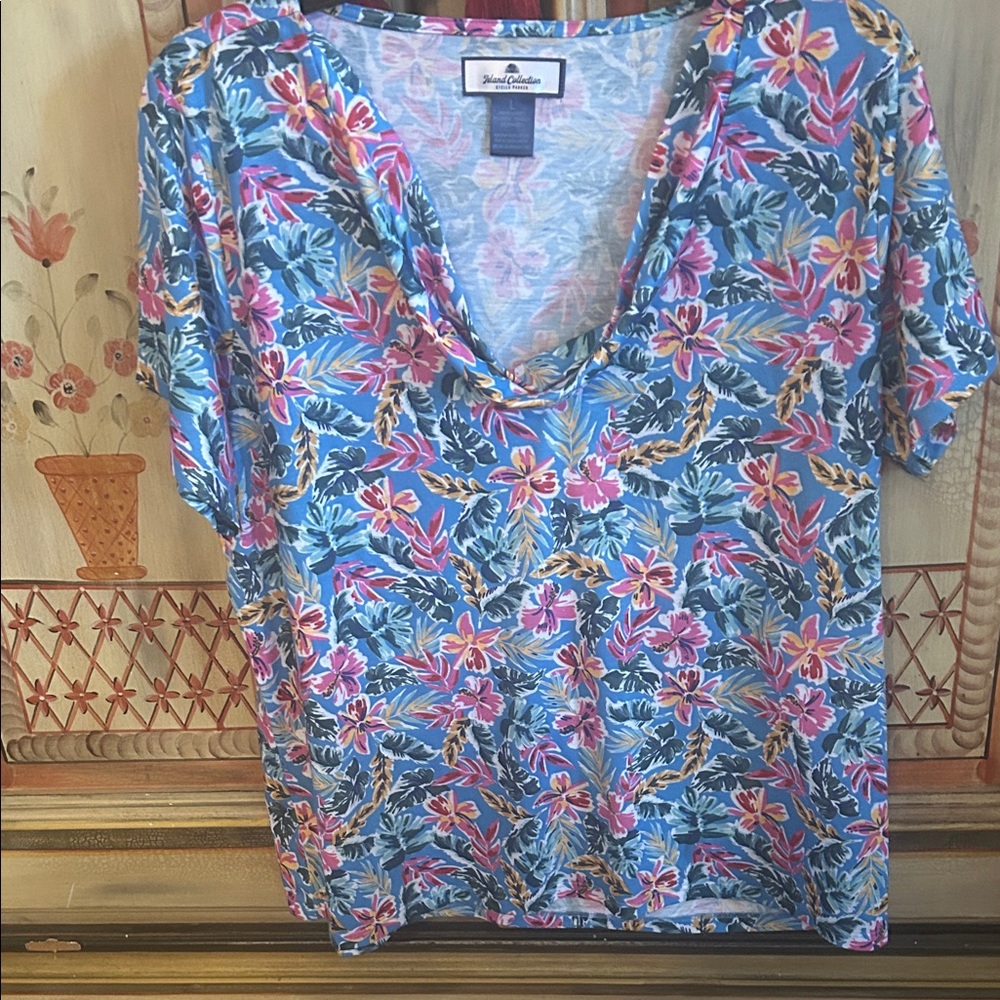 Daniel Rainn Blue Tropical Floral Short Sleeve Tee